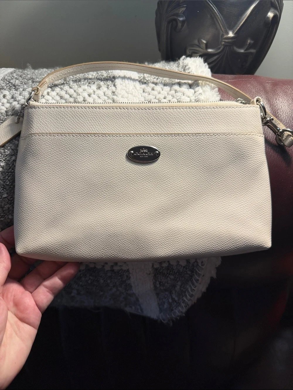 Coach clutch set Cream Pebble Leather Shoulder Bag with Blue Floral